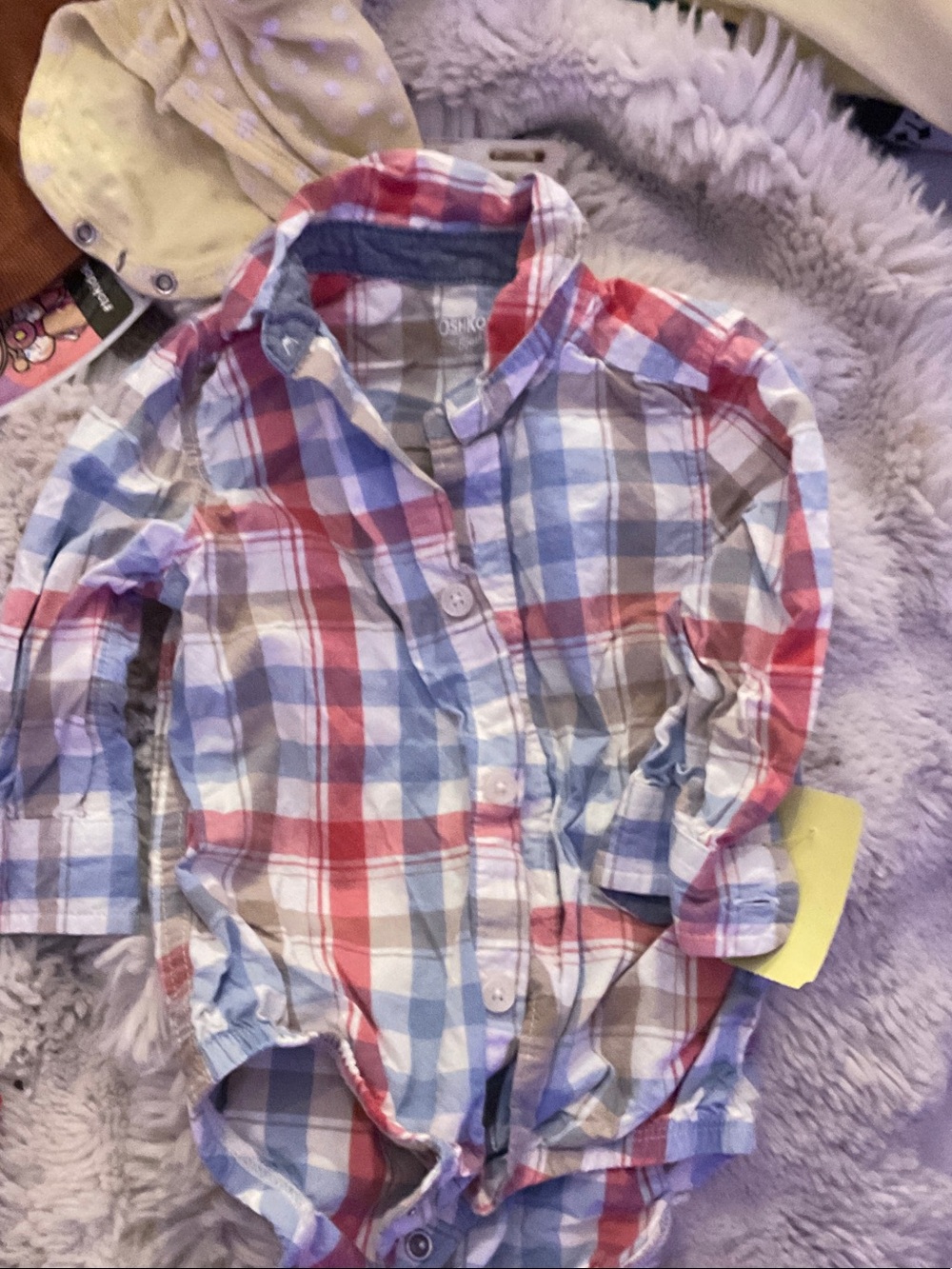 OshKosh B'gosh Red, Blue & Cream Plaid Button Bodysuit
